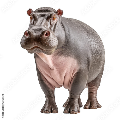  a standing hippopotamus against a plain white background