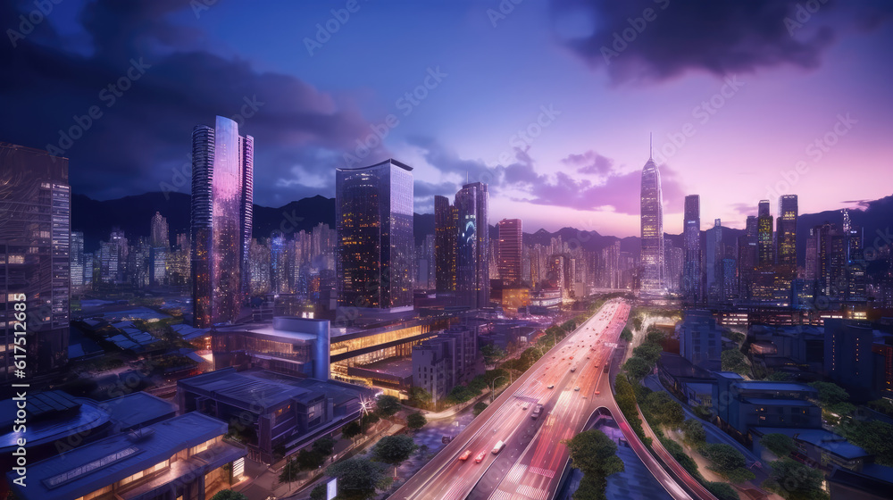 Naklejka premium Japanese city in twilight