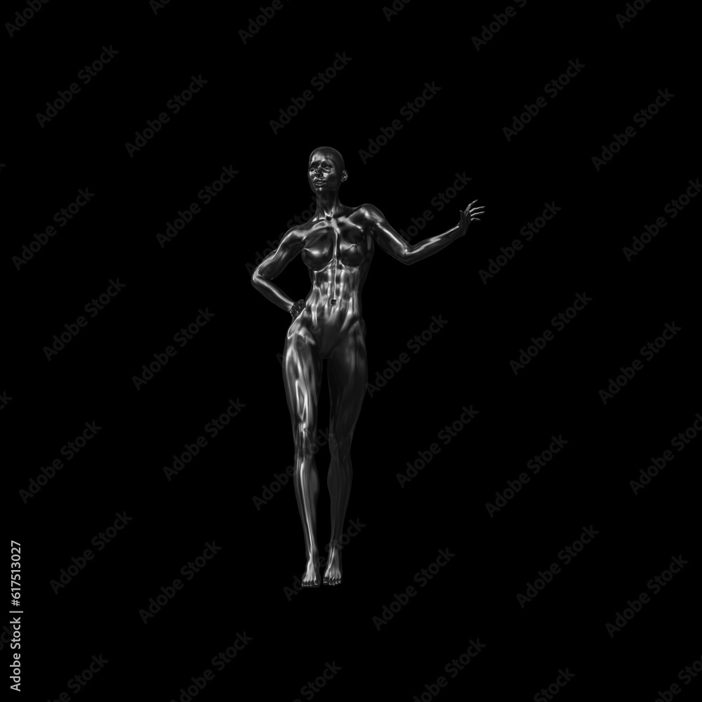 tall healthy fit sports girl on black background. 3d rendered medical concept illustration. Obesity problems.