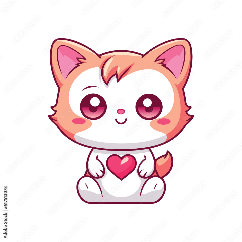 A cartoon cat with a heart on its chest A cartoon cat with a heart on its chest