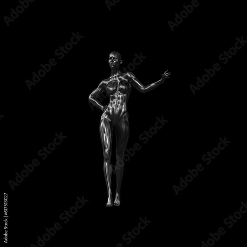 tall healthy fit sports girl on black background. 3d rendered medical concept illustration. Obesity problems.