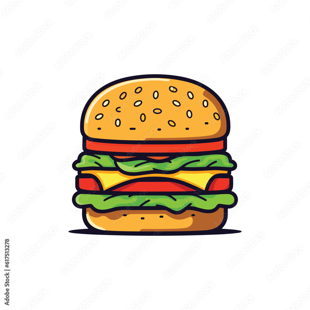 A hamburger with cheese and lettuce on a white background A hamburger with cheese and lettuce on a white background