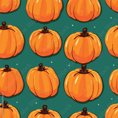A bunch of orange pumpkins on a green background