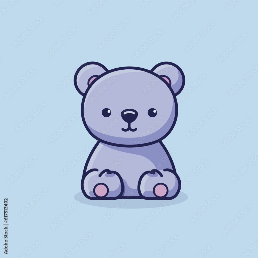 A purple teddy bear sitting on a blue background