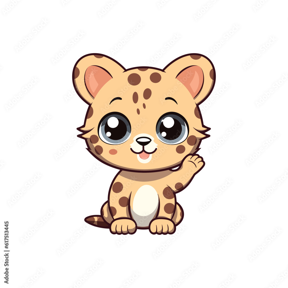 Fototapeta premium A cartoon cheetah with big eyes sitting down