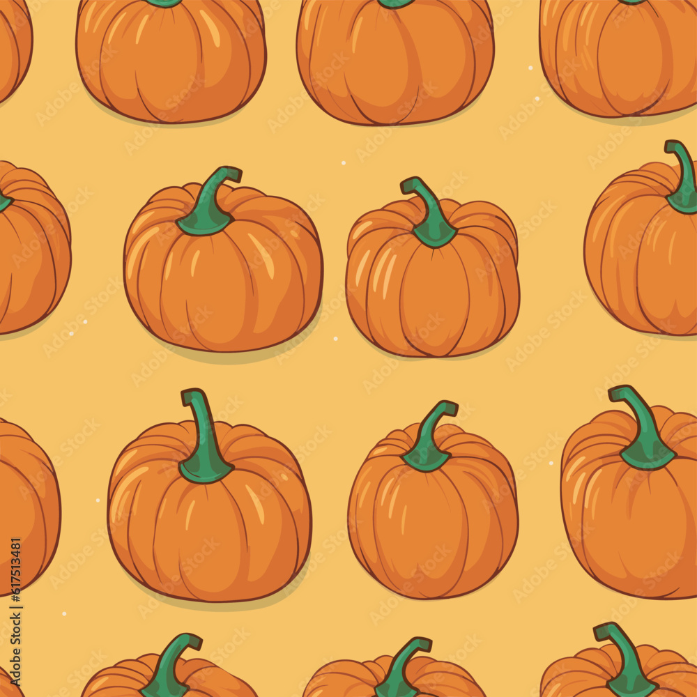 A pattern of pumpkins on a yellow background