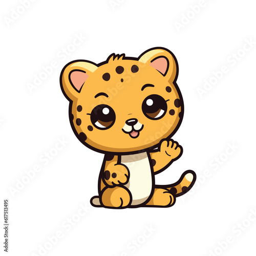 A cartoon leopard with big eyes sitting down