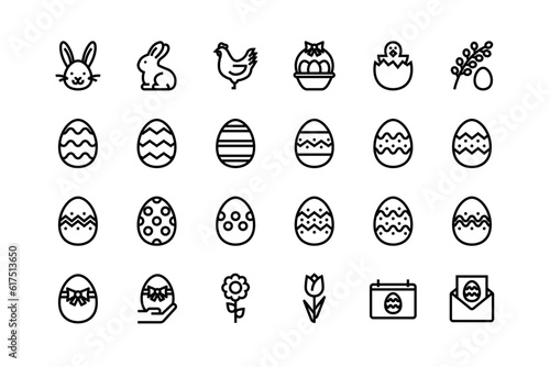 Fototapeta Easter egg, bunny icon set, adjustable line weight rabbit, basket, holiday, cele