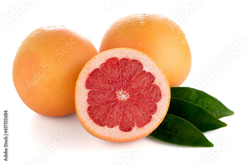 Ripe cut red grapefruit isolated on white background