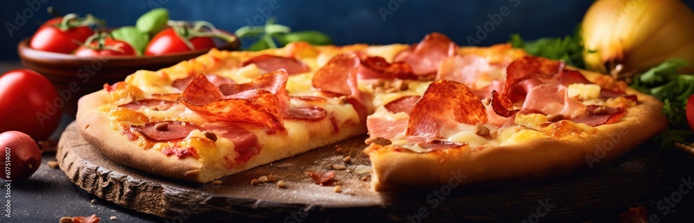 Traditional italian pizza. Delicious taste Hawaiian pizza. Generative AI