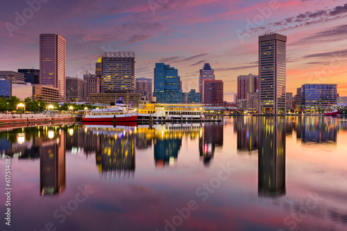 Baltimore  Maryland  USA skyline at the Inner Harbor.