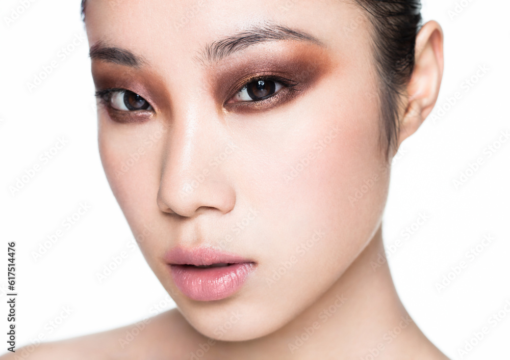 Fototapeta premium Beauty asian woman healthy cosmetic makeup portrait on white background