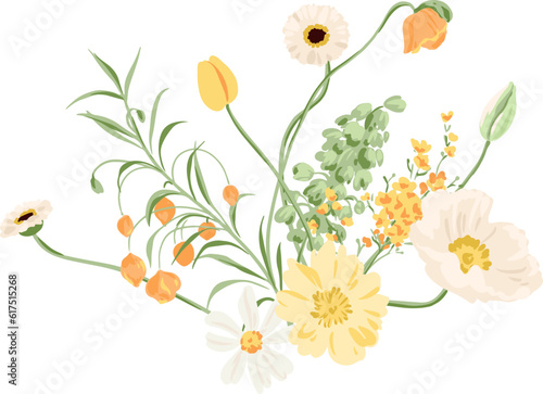 Vector Illustration bouquet of flowers on white in pastel tones