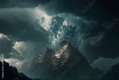 in the clouds of massive complex thunderstorm crackling elecricity mountain peaks in distance surrounded by huge clouds unreal engine cinematic shot photo taken by ARRI photo taken by canon photo 
