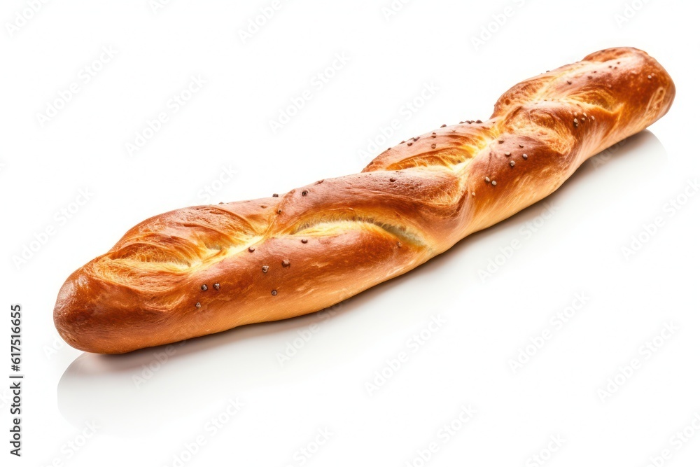 a long loaf of bread on a white background, created by Generative AI