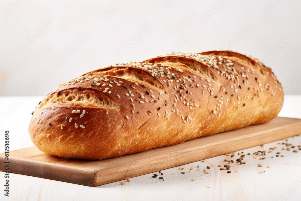 a loaf of bread sitting on top of a wooden cutting board, created by Generative AI a loaf of bread sitting on top of a wooden cutting board, created by Generative AI