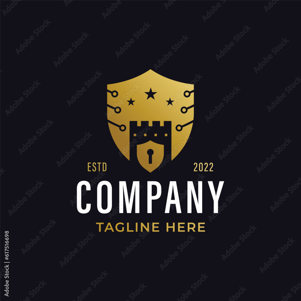 Shield cyber logo and key hole fort with technology concept Shield cyber logo and key hole fort with technology concept