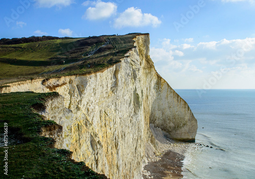 Side view of the cliff edge of England Seven Sister in a sunny day