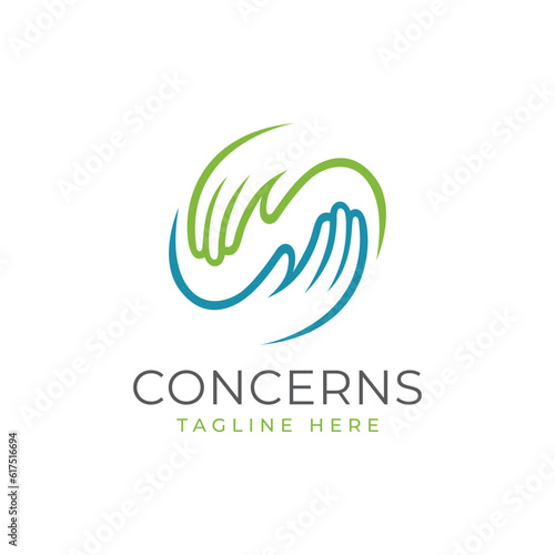 Vector hold hand concerns logo design template illustration