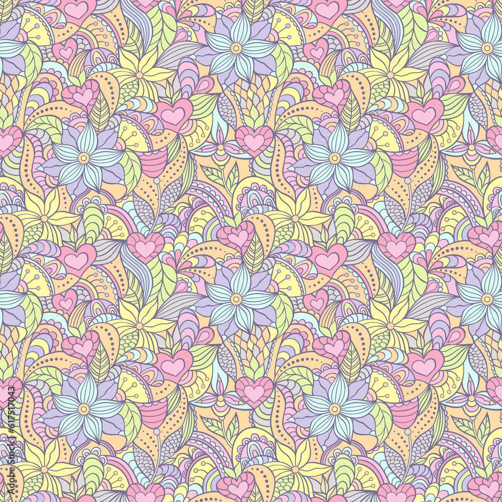 Illustration of seamless pattern with abstract flowers.Floral background