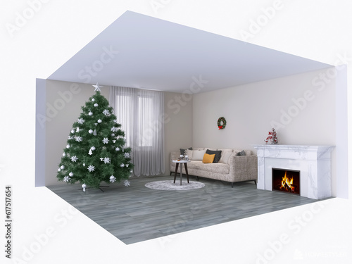room interior christmas 3d render  3d illustration