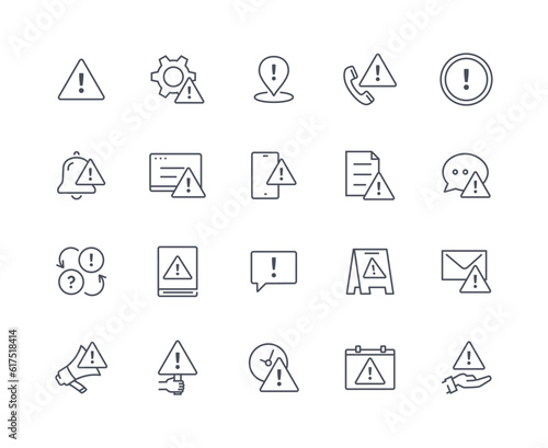Warning icons outline set