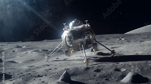 Fotografia A spacecraft landing on the moon's surface. AI generated