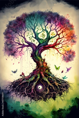 tree of life fine art watercolor lsd acid magic 
