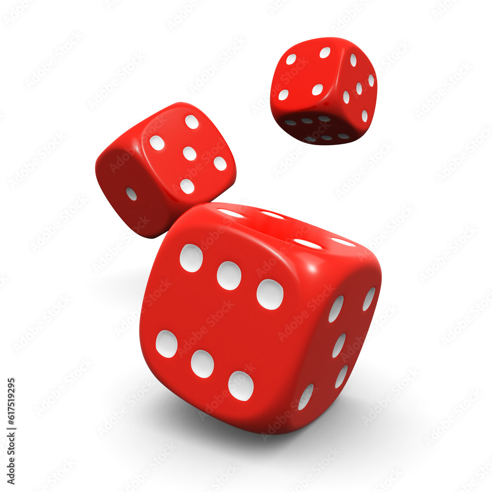 Red dice bouncing on the white background (3d render) Red dice bouncing on the white background (3d render)