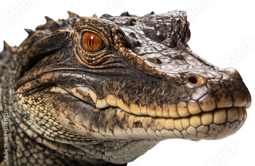 Closeup portrait of a crocodile head isolated on white background as transparent PNG  generative AI animal