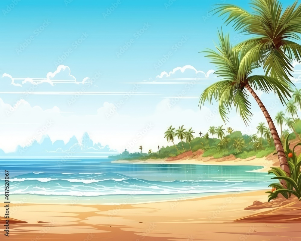 A web banner with tropical beach and nature background. (Illustration, Generative AI) A web banner with tropical beach and nature background. (Illustration, Generative AI)