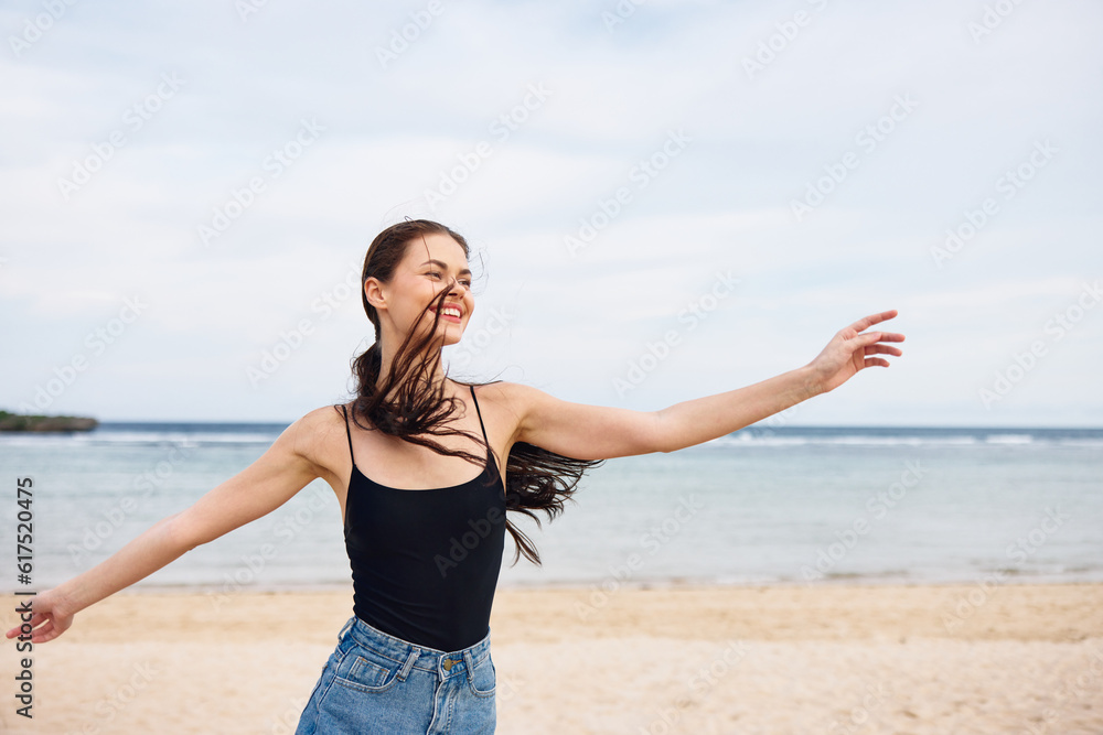 woman vacation summer sea beach young travel running smile lifestyle sunset woman vacation summer sea beach young travel running smile lifestyle sunset