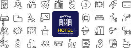 Photo Hotel set of web icons in line style