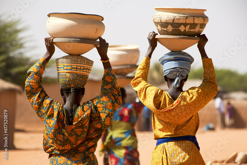 African women carry things on their heads. Generative AI photo