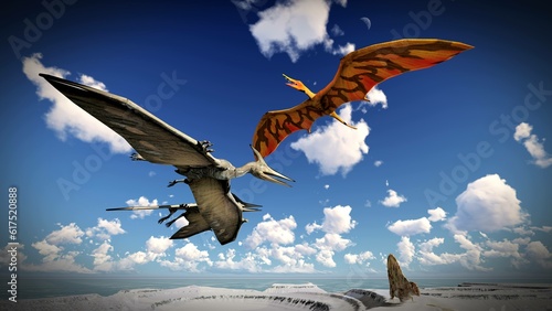 Tableau sur toile Flying pterodactyl over the land