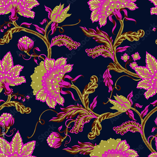Fototapeta Naklejka Na Ścianę i Meble -  Seamless pattern with Indian floral ornament. Vector.
