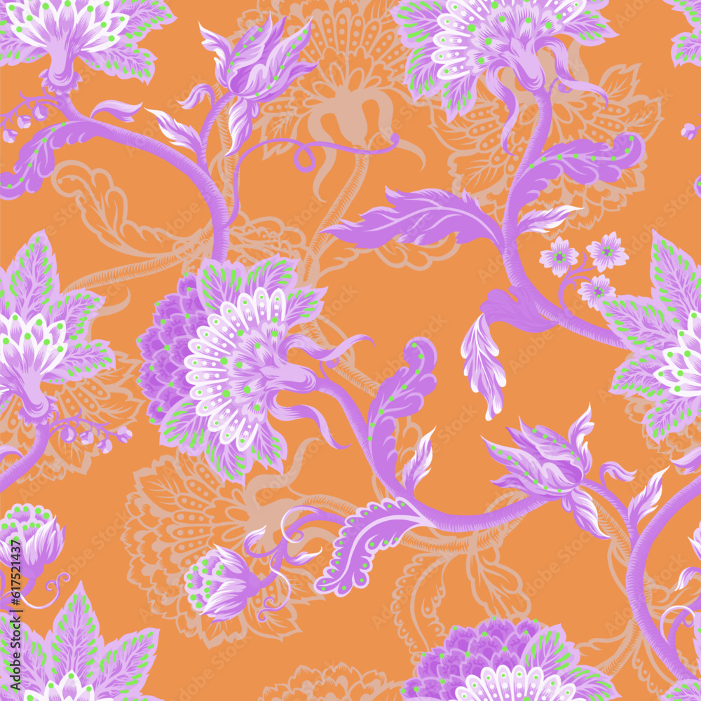 Seamless pattern with Indian floral ornament. Vector.