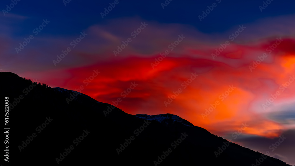 Sonnenuntergang über dem Schorenstand, Goms, Wallis, Schweiz