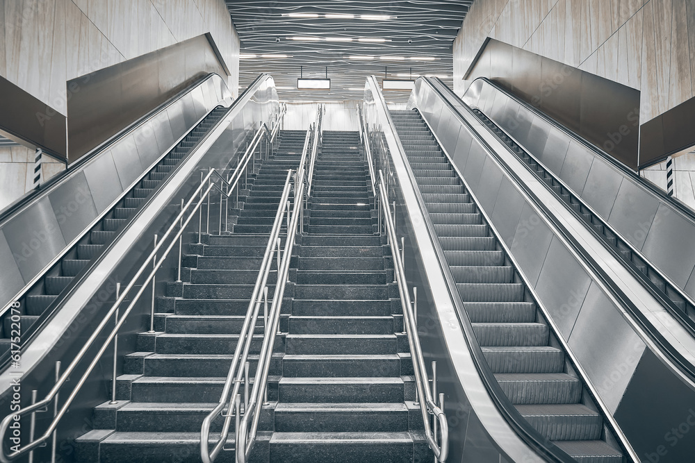 Empty staircase and escalators at metro station Empty staircase and escalators at metro station
