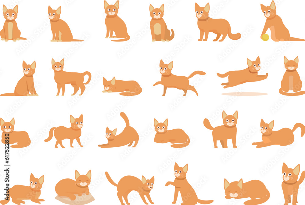 Fototapeta premium Abyssinian cat icons set cartoon vector. Animal pet. Nature face