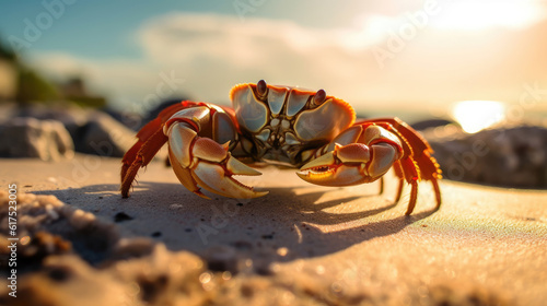Photography close up of a crab on the beach