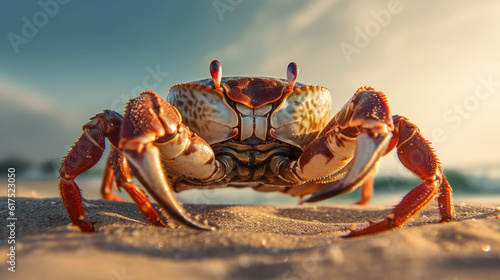 Photography close up of a crab on the beach