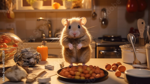 A hamster on the kitchen desk
