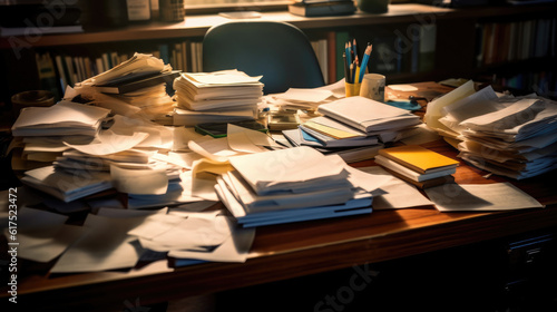 Office table with stacked papers © didiksaputra