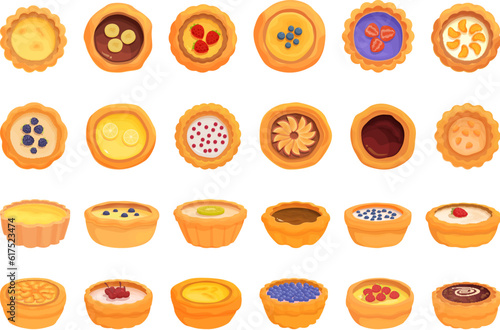 Tart icons set cartoon vector. Egg food. Cake party