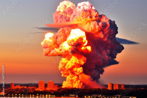 Fotografia A hyperrealistic portrayal of an asteroid impact site, with debris and dust clou