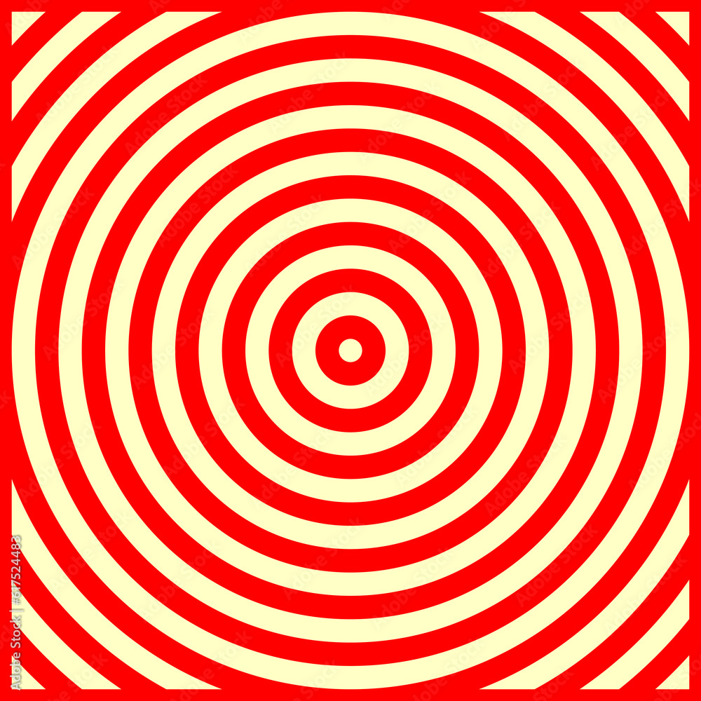 Red circles on yellow background. Symmetric geometric repeating rounds abstract. Stylized wood cutting decorative board. Water marks surface pattern design. Circular spheres borders wallpaper. Vector Red circles on yellow background. Symmetric geometric repeating rounds abstract. Stylized wood cutting decorative board. Water marks surface pattern design. Circular spheres borders wallpaper. Vector