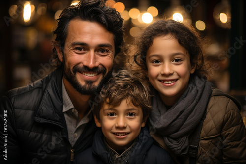 Portrait of a father with his daughter and son at Christmas