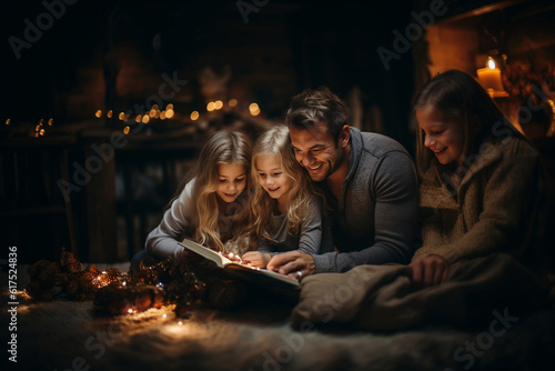 Family sitting under the christmas tree