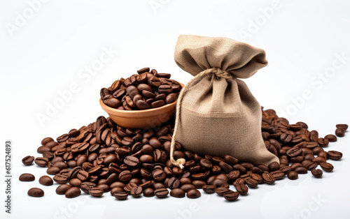 a bag of coffee beans on a white backdrop.